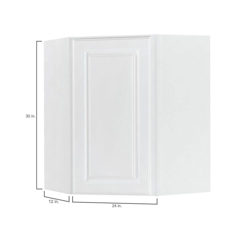 Hampton Bay Hampton Satin White Raised Panel Stock Assembled Diagonal Corner Wall Kitchen Cabinet (24 in. x 30 in. x 12 in.) KWD2430-SW