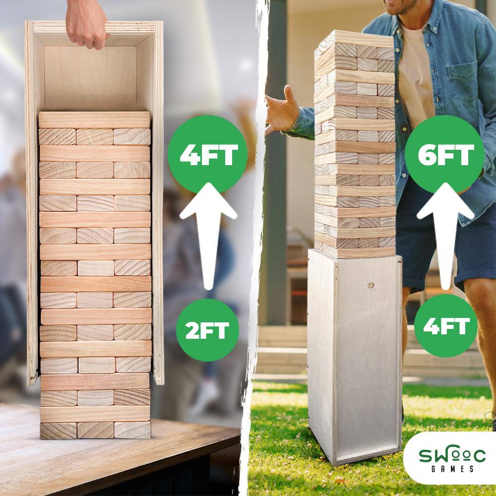 SWOOC Giant Tower Game w3-in-1 Straightener Table Storage Box Starts at 2 ft. to 4 ft. Stacks up to 6 ft Outdoor Yard Games LY-BOX