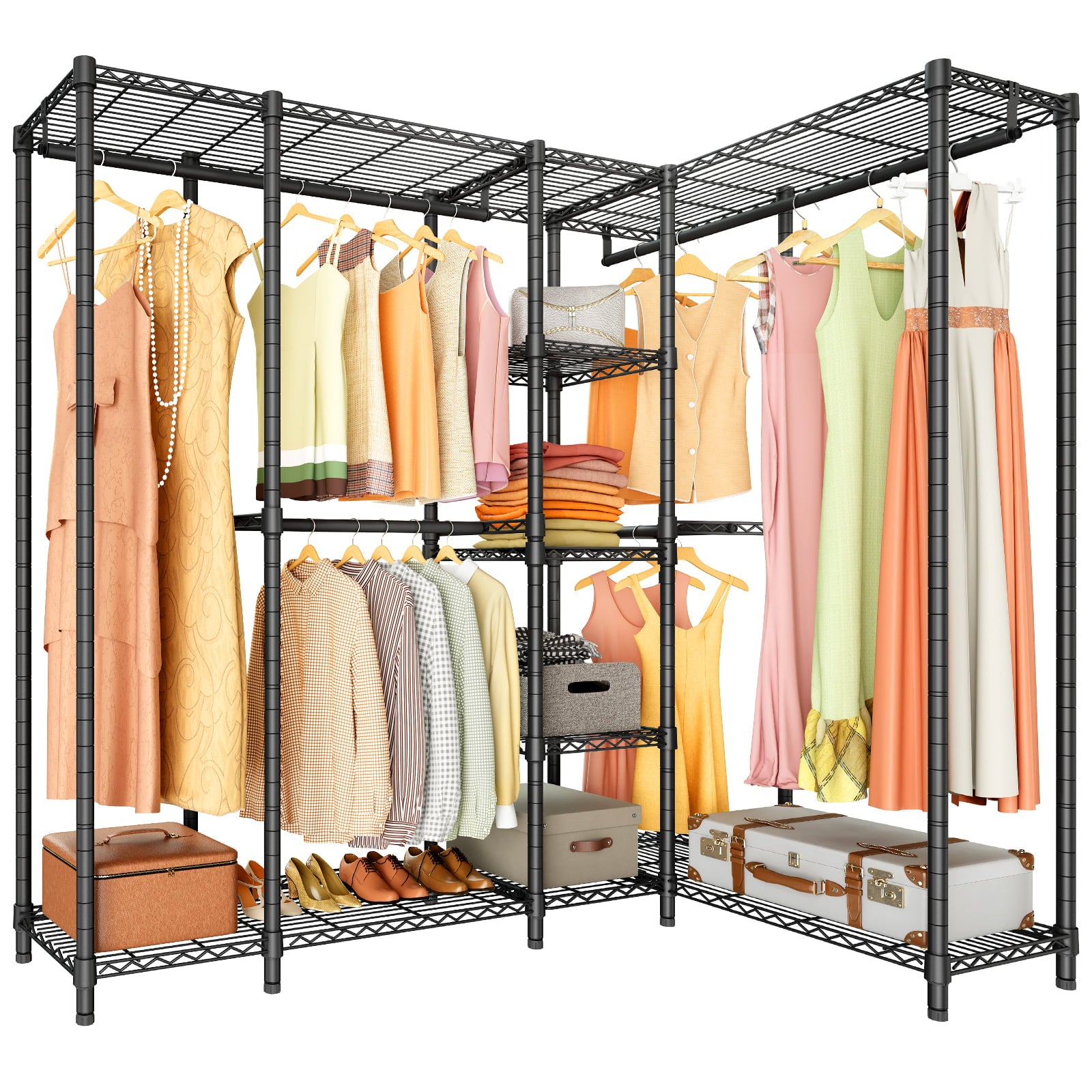 VIPEK L50 Wire Garment Rack Large Corner Freestanding Wardrobe Closet Rack, Multi-function L Shaped Clothes Rack Heavy Duty Metal Clothing Rack for Hanging Clothes, Max Load 1150LBS, Black