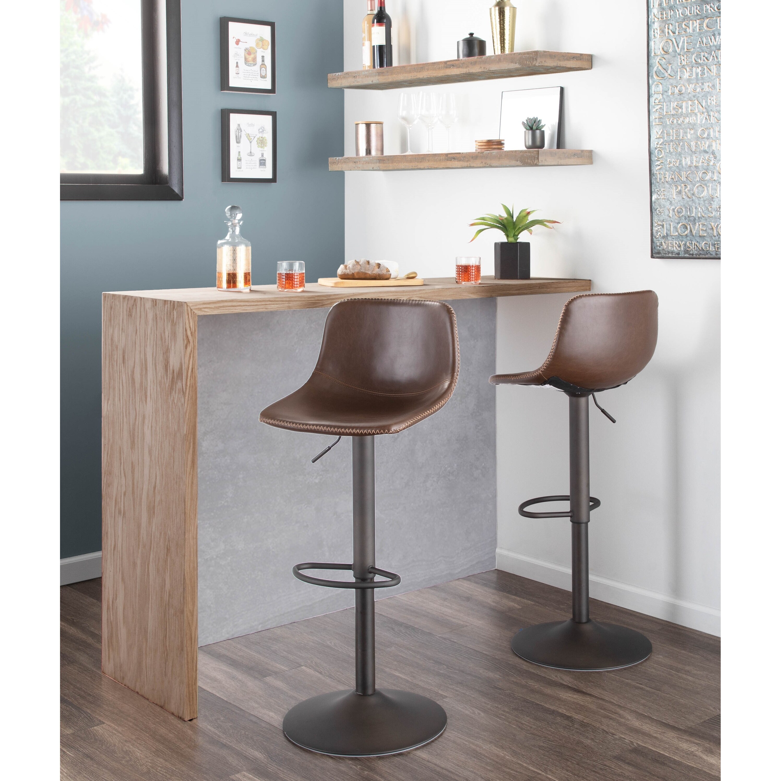 Carbon Loft Richard Adjustable Faux Leather Bar Stool - Set of 2