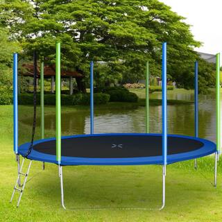 DIRECT WICKER Viraha 14 ft. Round Outdoor Trampoline for Kids with Safety Enclosure Net Ladder and 8 Wind Stakes SW000037AAC