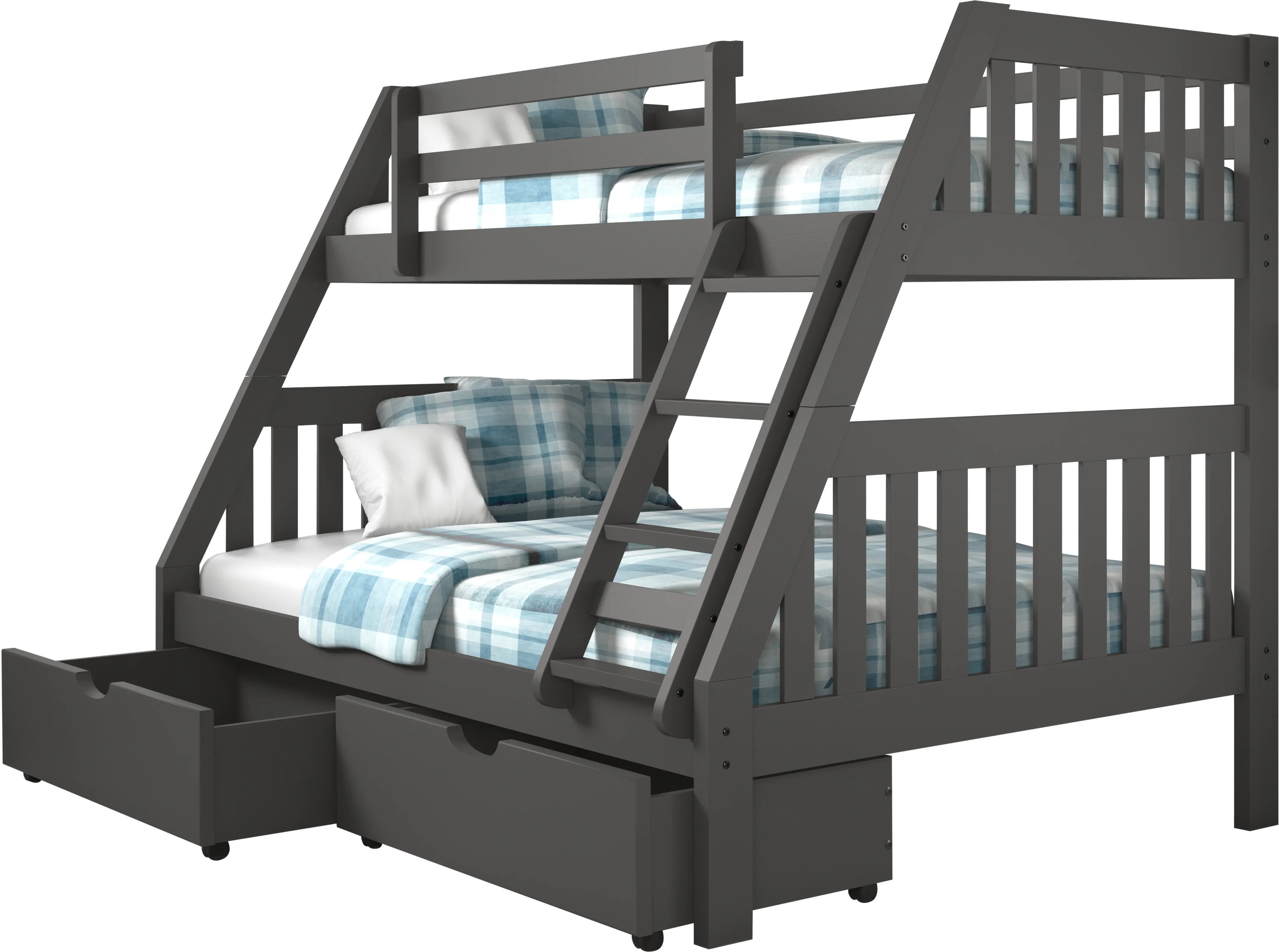 Gray Twin over Full Bunk Bed with Storage Drawers