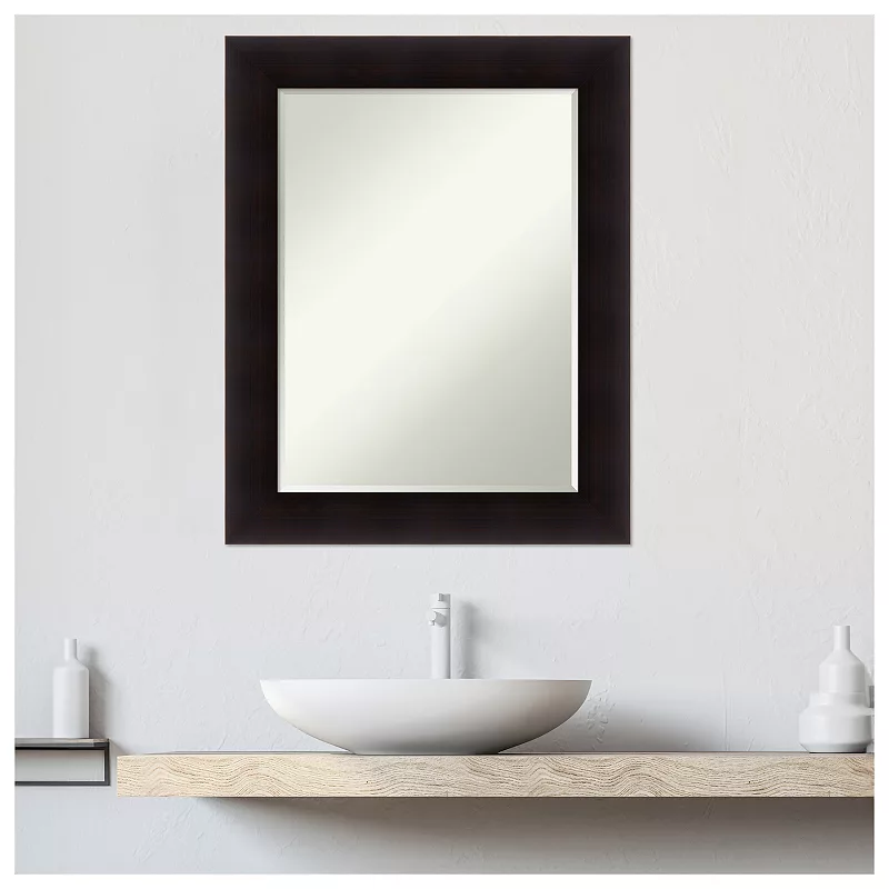 Portico Espresso Petite Bevel Wood Bathroom Wall Mirror