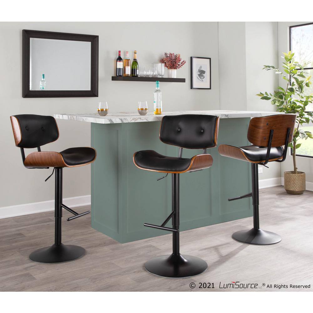 Lumisource Lombardi 34 in. Walnut and Black Adjustable Height Bar Stool BS-JY-LMB WL+BK