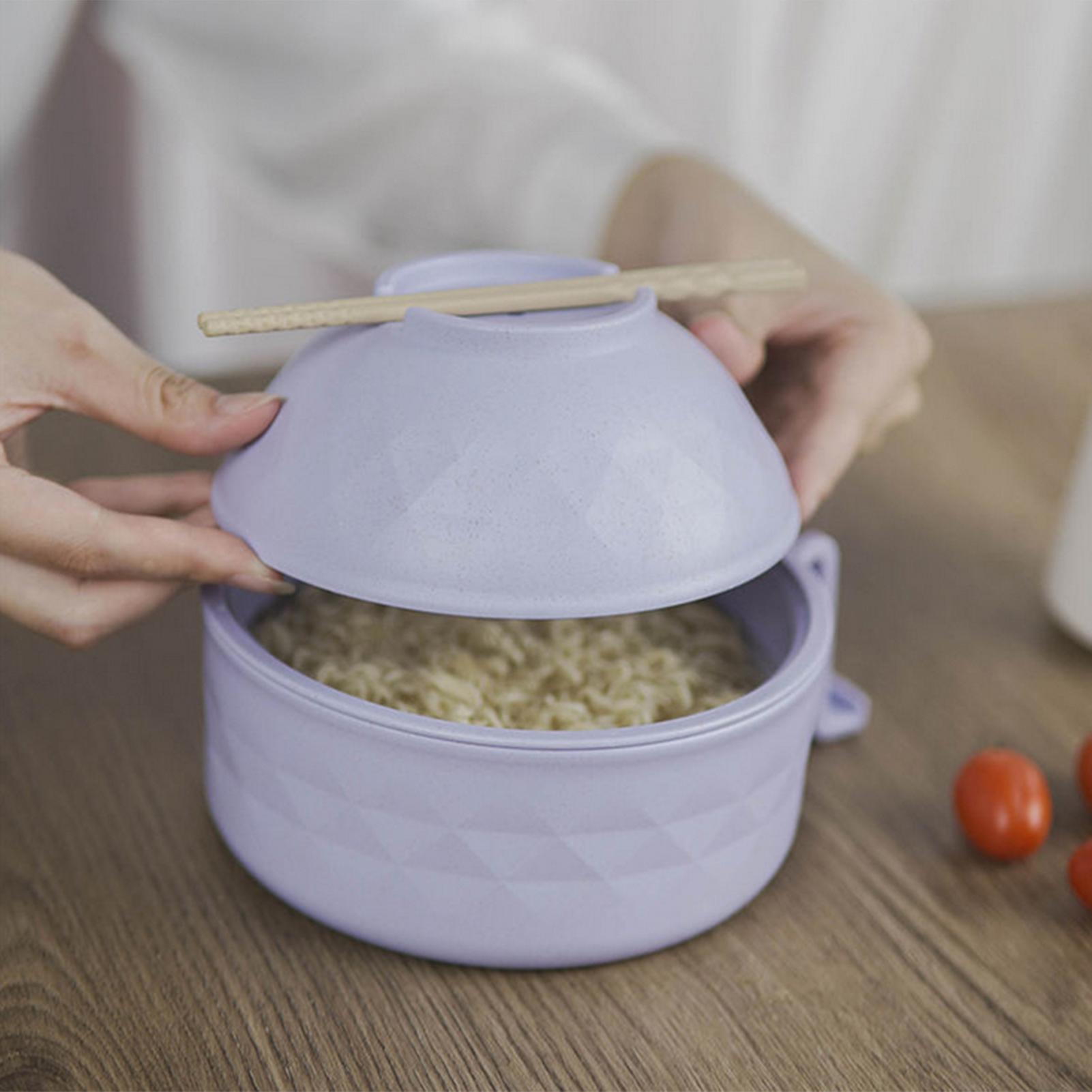 Noodle Bowl Bamboo Fiber Dry Ramen Bowl With Lid Tableware Set Draining Soup Separation Noodle Bowl Blue