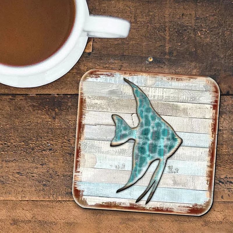 Fish Coastal Wooden Cork Coasters Gift Set of 4 by Nature Wonders