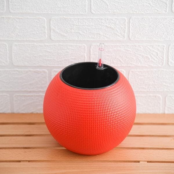 4.9 inch (12 cm) GW 01 Self Watering Round Plastic Planter (Red)