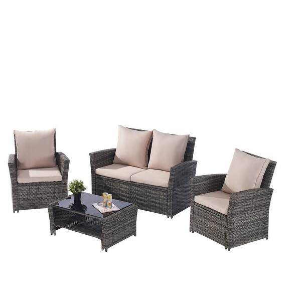 4 PCS Outdoor Patio Furniture Rattan Wicker Set for 4