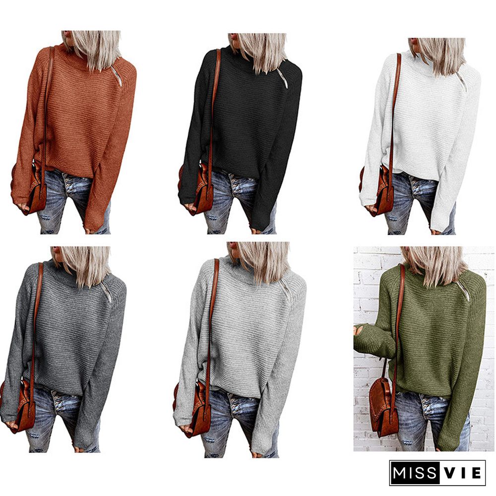 sweater solid color zip knit top