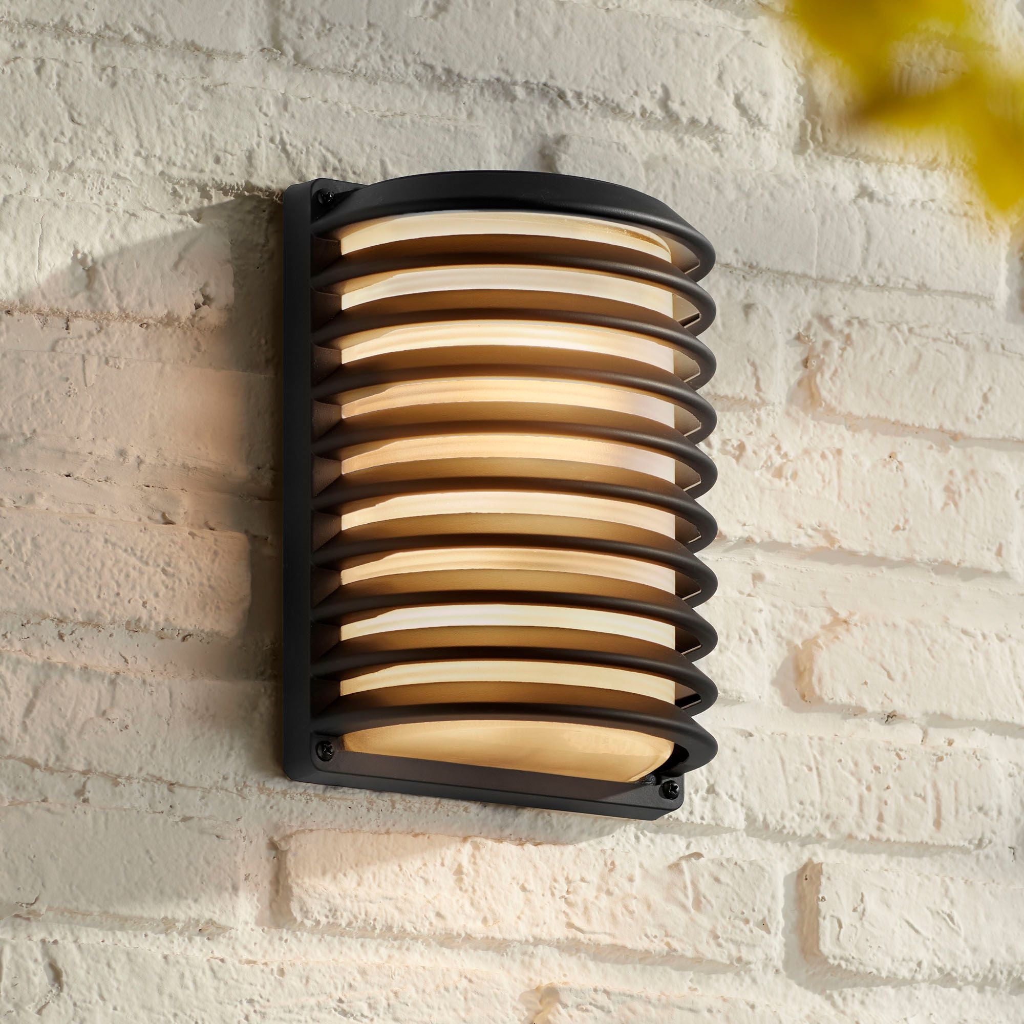 John Timberland Modern Outdoor Wall Light Fixture Sleek Black Banded Grid 10" Frosted Glass for Exterior House Porch Patio Deck