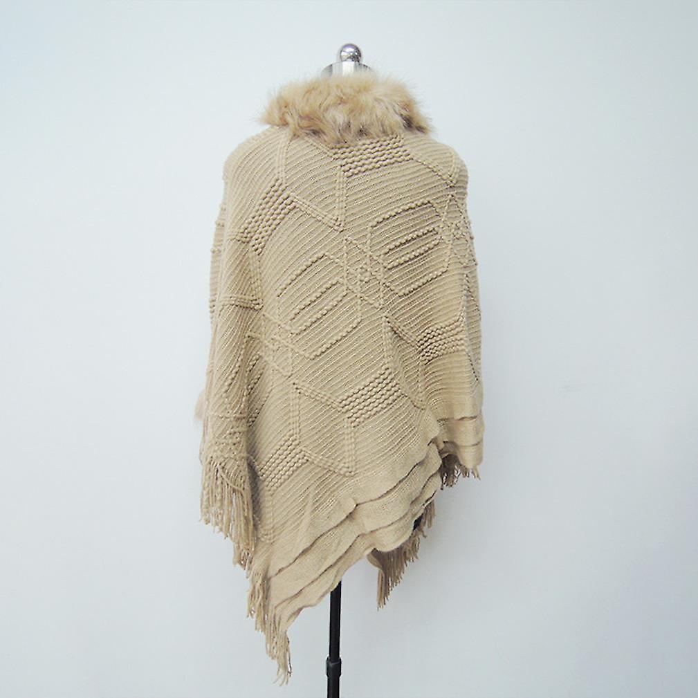 Women's Pashmina Cape With Faux Fur Collar Pullover Poncho Sweater Coat