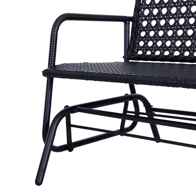 Outsunny Patio 2 person Wicker Glider Bench Rocking Chair Outdoor All hand Woven Pe Rattan Loveseat For Patio Garden Porch Lawn Black