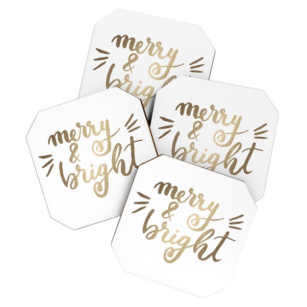 Angela Minca Merry And Bright Gold Set Of 4 Coasters Deny Designs