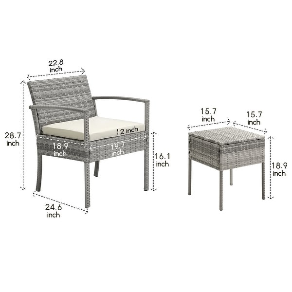 3piece Patio Wicker Conversation Set with Coffee Table