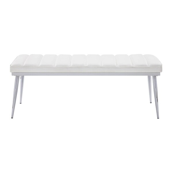 Global Pronex Weizor Bench， White PU and Chrome for Living Room and Dining Room