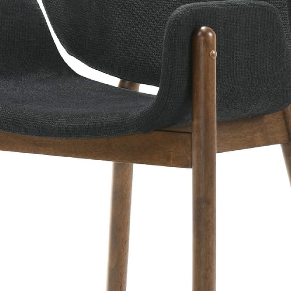 Cid 23 Inch Modern Dining Chair， Curved， Walnut， Set of 2， Black Fabric - 22L x 23W x 32H， in inches