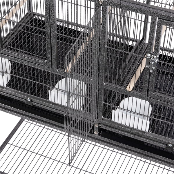 Topeakmart Stackable Metal Wide Bird Cage Divided Bird Breeder Cage with Rolling Stand Black