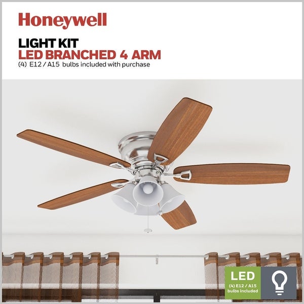 Honeywell Glen Alden Brushed Nickel Hugger Ceiling Fan with 4 Light - 52-inch Shopping - The Best Deals on Ceiling Fans | 22393911