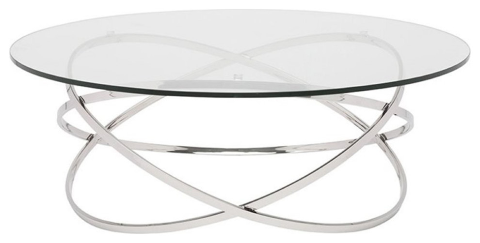 Nuevo Corel Round Glass Top Metal Coffee Table in Silver   Contemporary   Coffee Tables   by Homesquare  Houzz