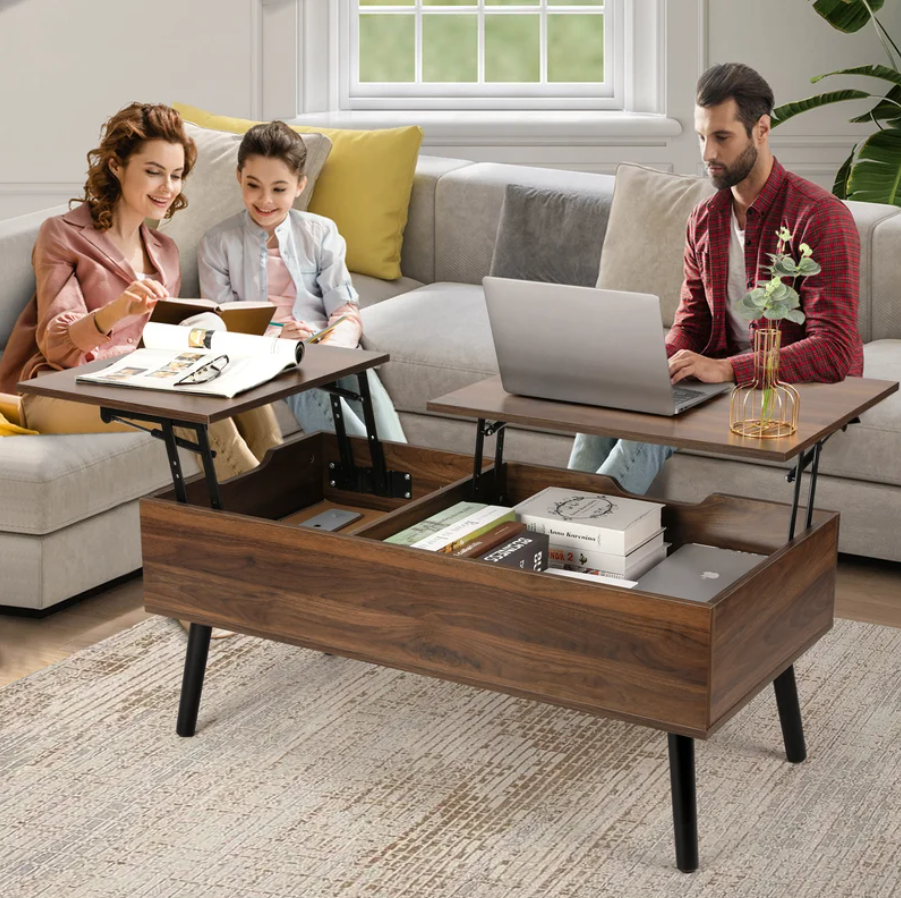 Lift Top Coffee Table with Storage, Double Lift Top Rectangular Storage Coffee Table