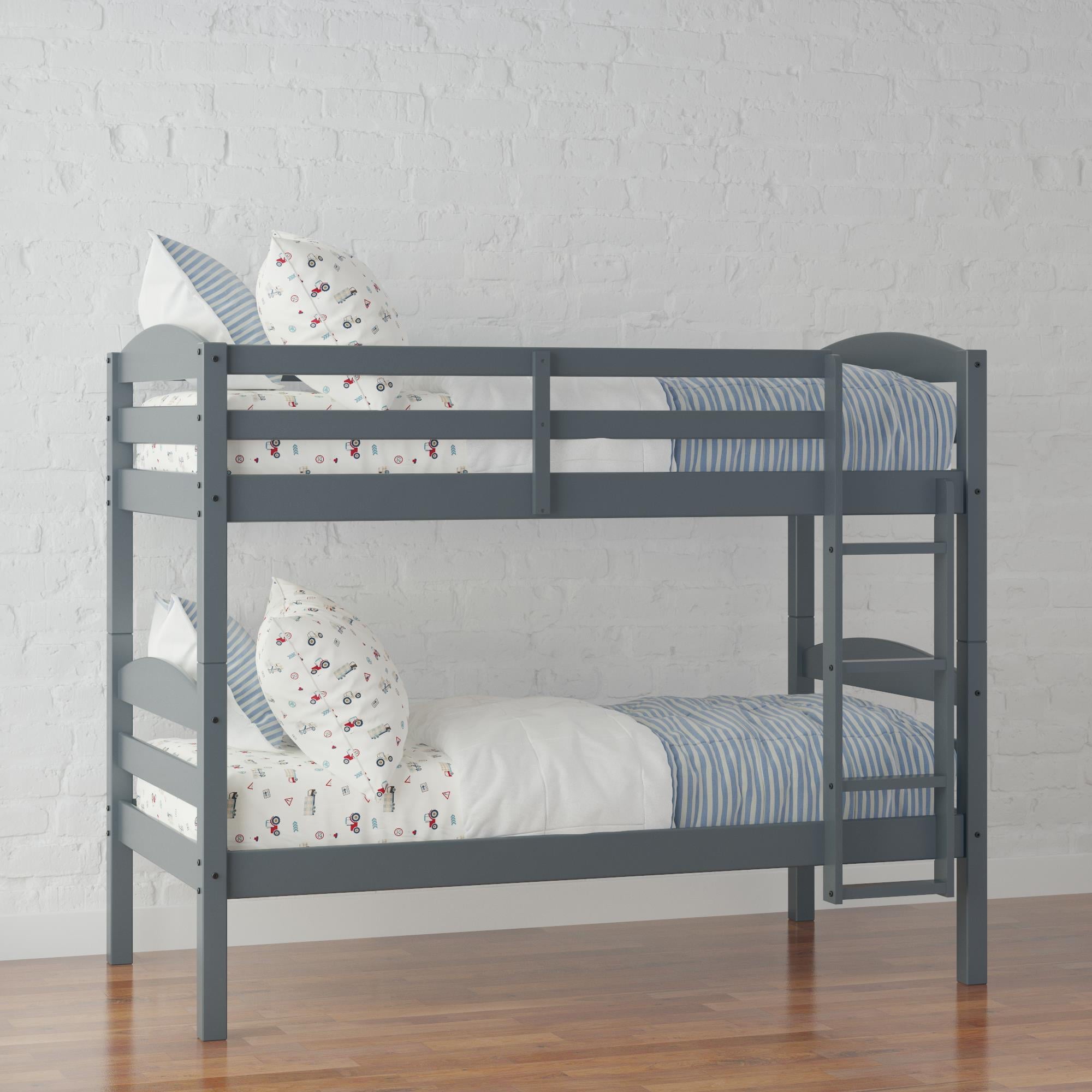 Better Homes & Gardens Leighton Solid Wood Twin-over-Twin Convertible Bunk Bed, Gray