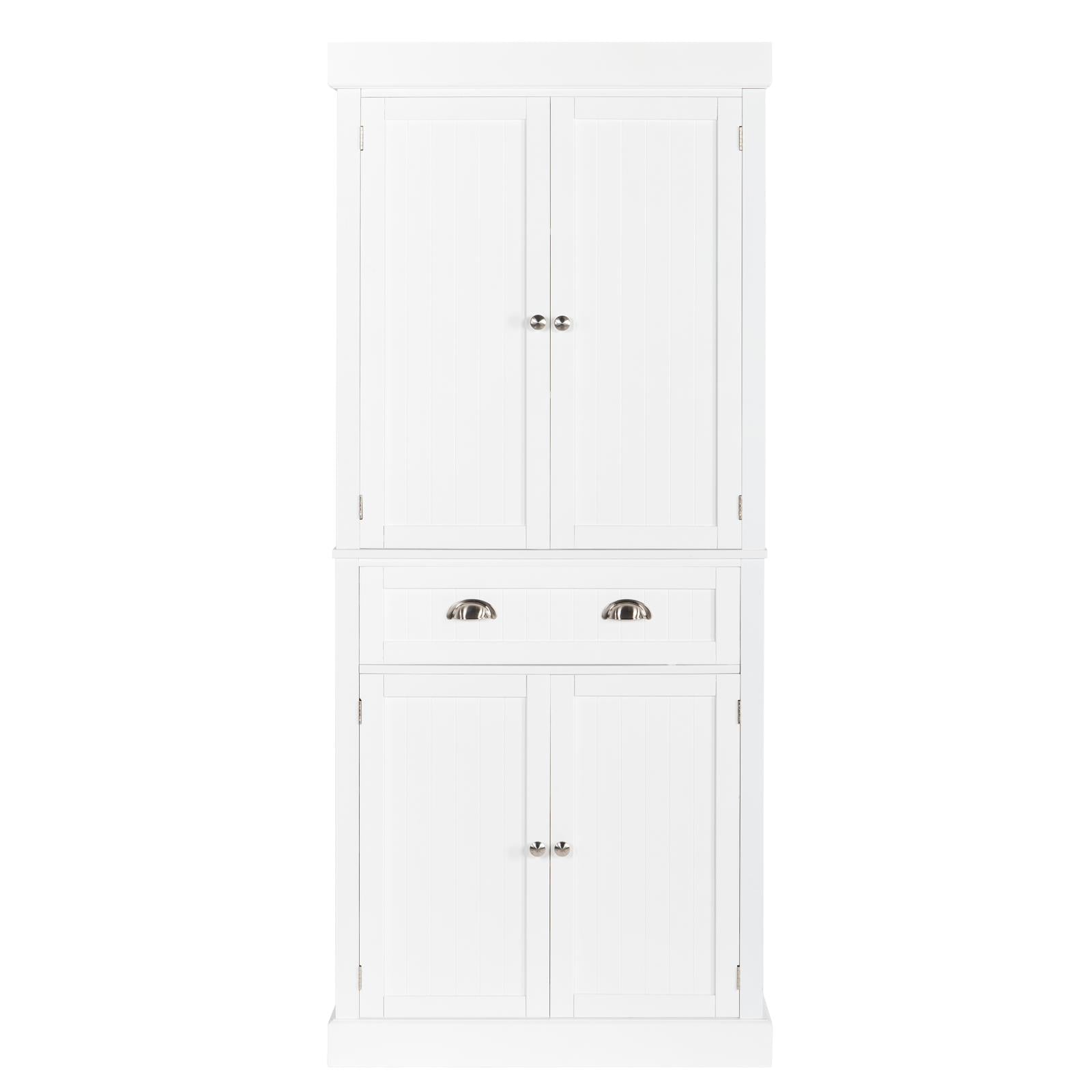 Ktaoxn 72 Kitchen Pantry Cabinet with Doors and Shelves and Single Drawer Double Door Storage Cabinet， White