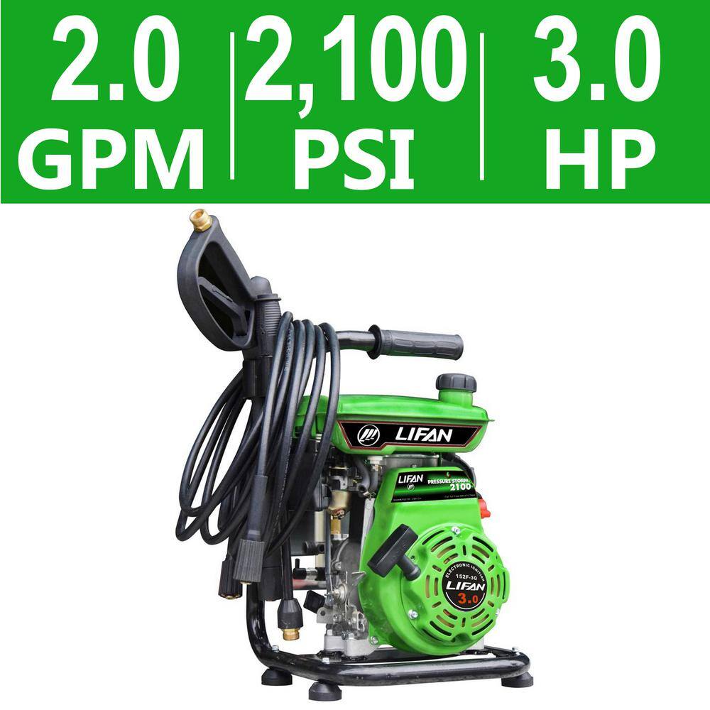 LIFAN 2100 psi 2.0 GPM AR Axial Cam Pump Recoil Start Gas Pressure Washer with CARB Compliant LFQ2130-CA