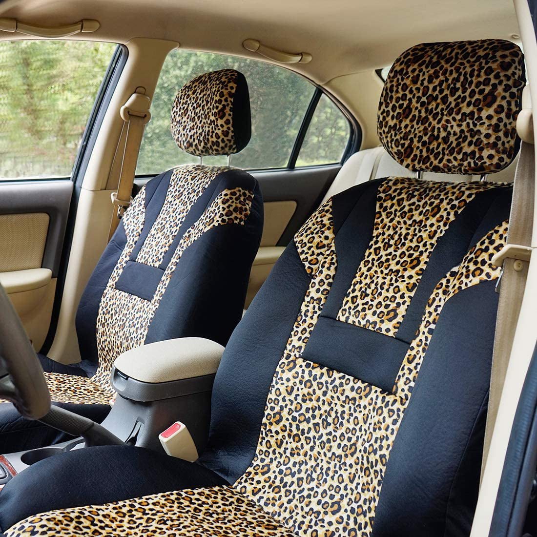 INFANZIA Leopard Car Seat Covers - Cheetah Pattern Integrated Auto Seat Cover Car Protector Interior Accessories， Airbag Compatible， Universal Fits for Cars， SUV， Truck