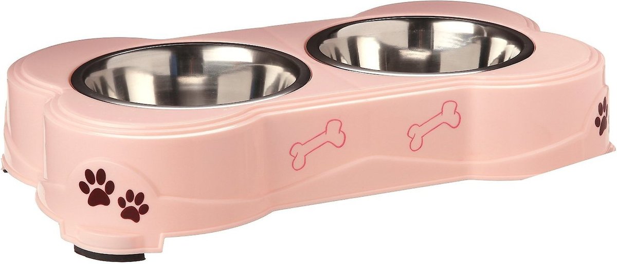 Loving Pets Dolce Double Diner Pet Dish， Pink