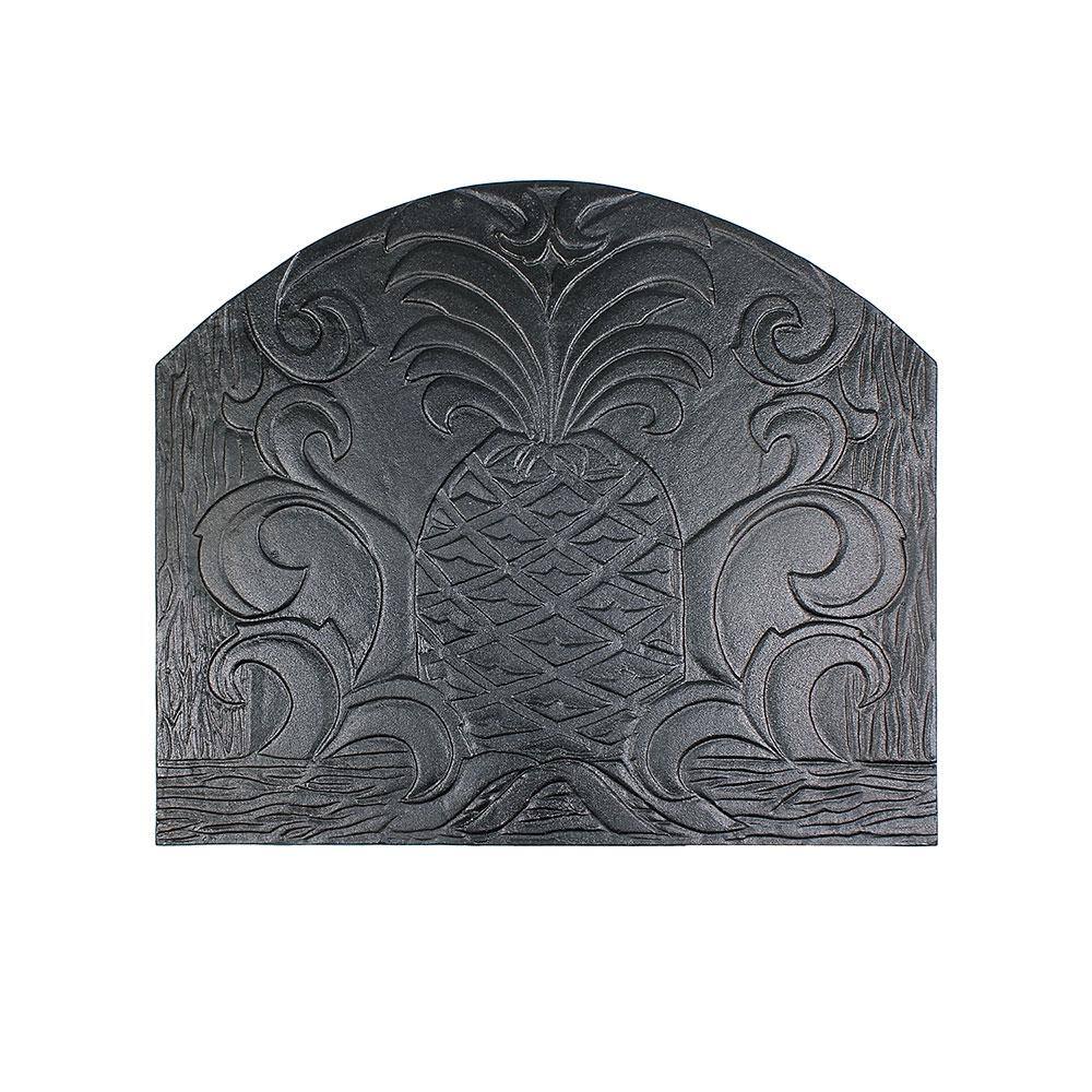 MINUTEMAN INTERNATIONAL 24 in. L Black Cast Iron Welcome Fireback with Pineapple Design CFB-16