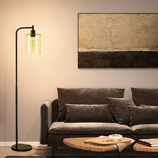 LED Floor Lamp with Suspended Bubble Glass Shade and Unique LED Bulbs Suitable for Bedroom and Living Room Modern Vertical Industrial Lamp High Pole Lamp Suitable for Office