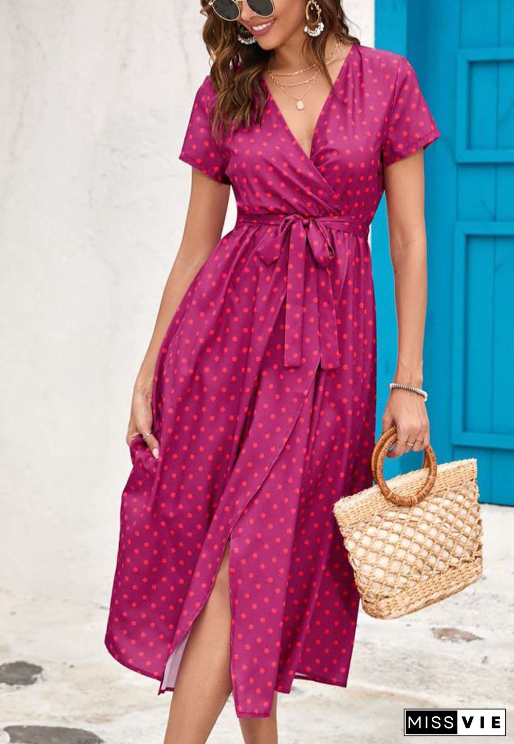 Printed Surplice Neck Midi Dress