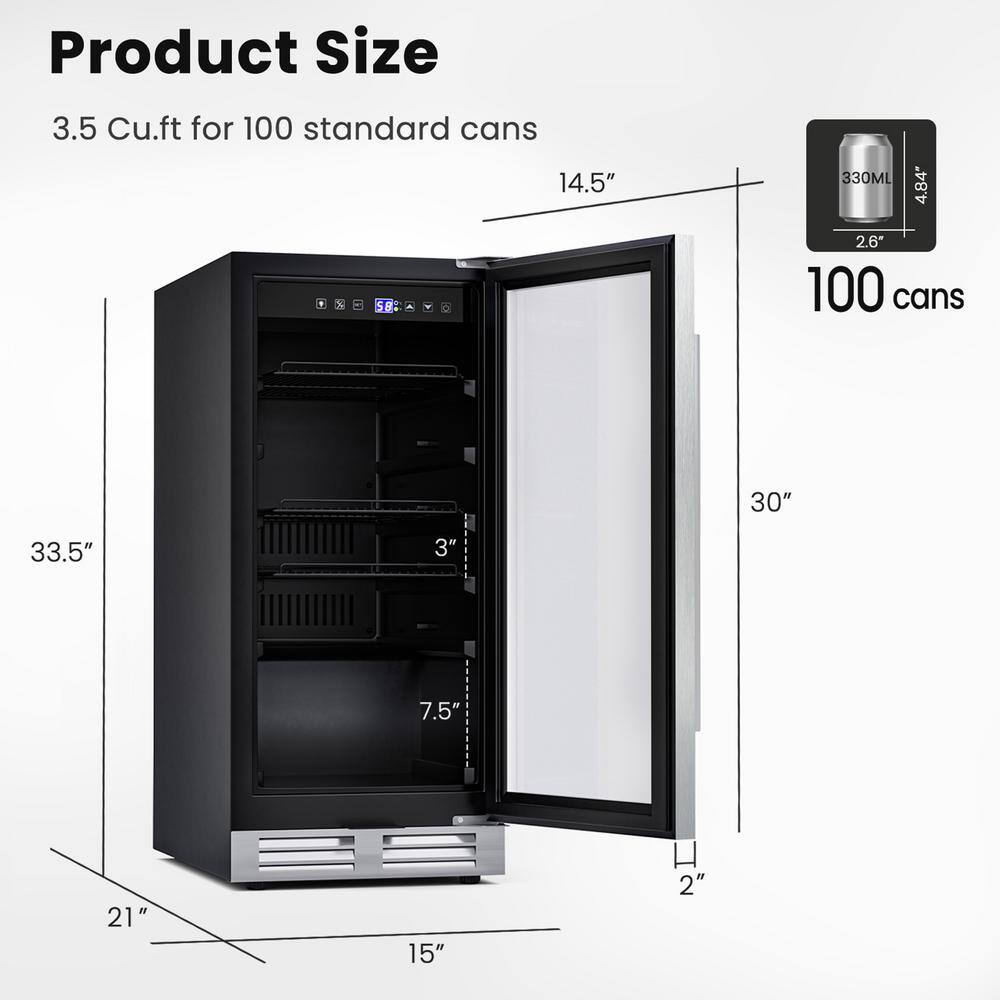 Gymax 15 in. 46-Bottle Wine and Refrigerator 100-Can Beverage Cooler Built-in Freestanding Beverage GYM09275