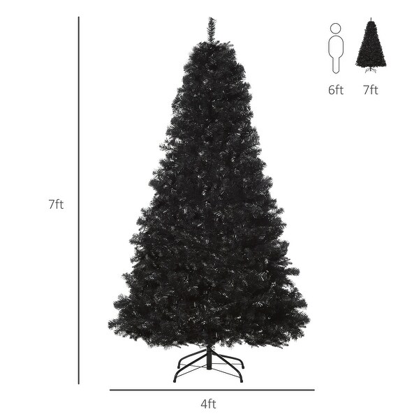 7ft HalloweenStyle Black Christmas Tree，Unlit Douglas Fir Artificial Tree with Realistic 1346 Tips