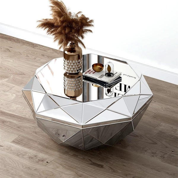 Mirrored Coffee Table Polygon Accent Solid Large Table，37