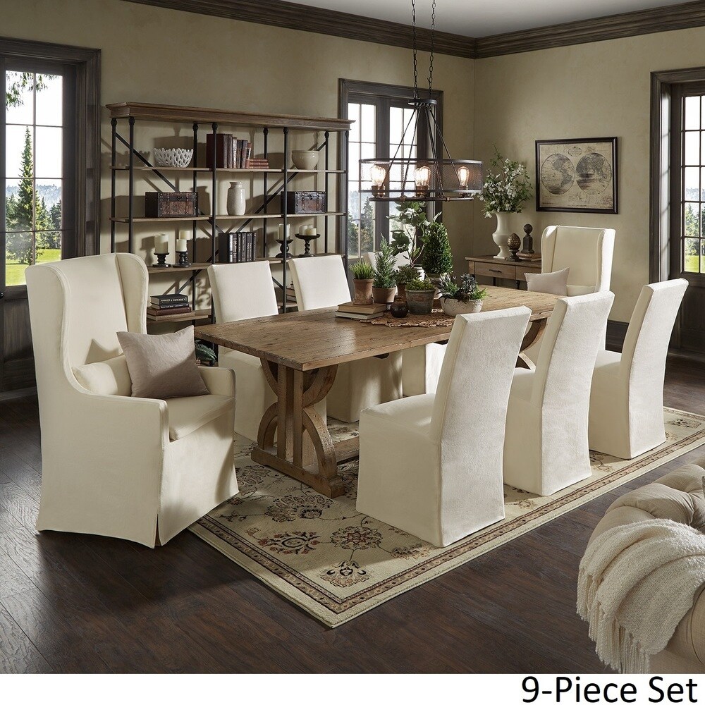 Paloma Reclaimed Wood Rectangular Dining Set with Cream Cotton Chairs by iNSPIRE Q Artisan