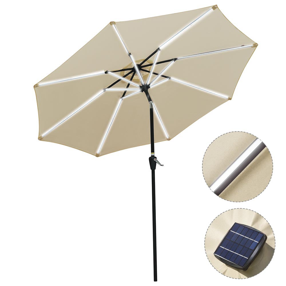 Yescom Tilt Outdoor Umbrella with Lights Solar Pool Umbrella 10 ft 8-Rib