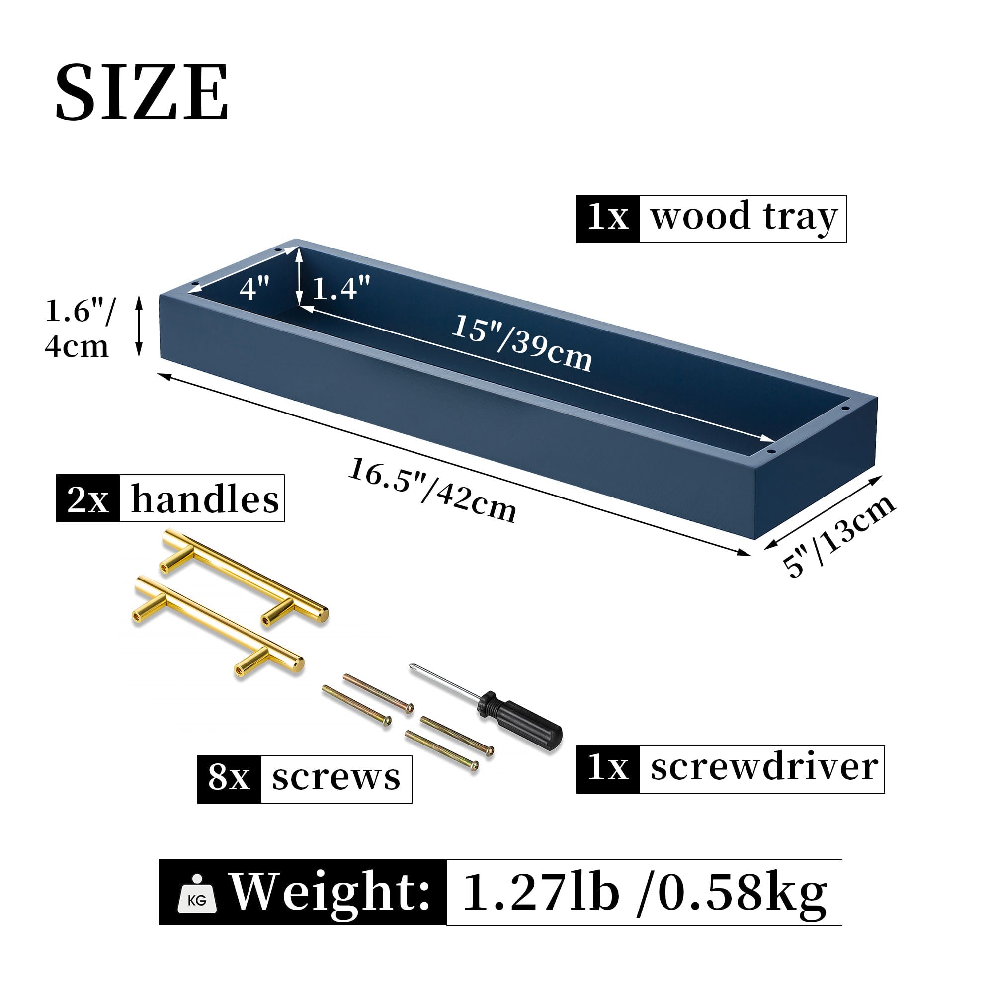 Hanobe Decorative Tray for Coffee Table Decor Long Narrow Blue Serving Tray with Gold Handles for Kitchen Counter Dining Room Table Centerpiece Mothers Day Gift