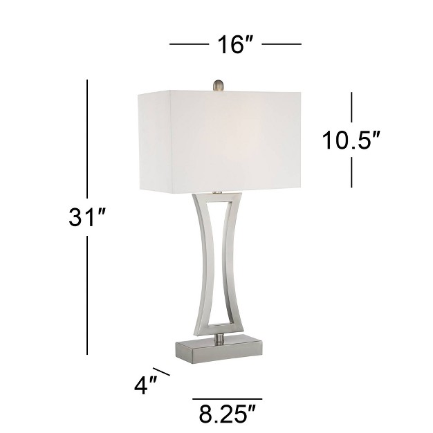 Tall Set Of 2 Brushed Nickel Metal Off White Fabric Rectangular Shade For Bedroom Living Room Bedside Office