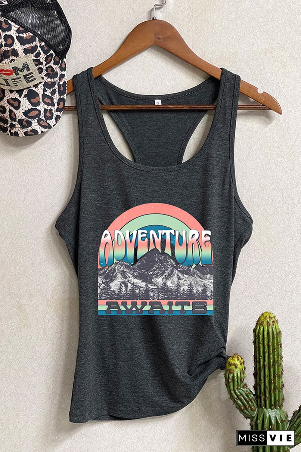 Adventure Awaits Mountains Blue Print Sleeveless Tank Top Wholesale