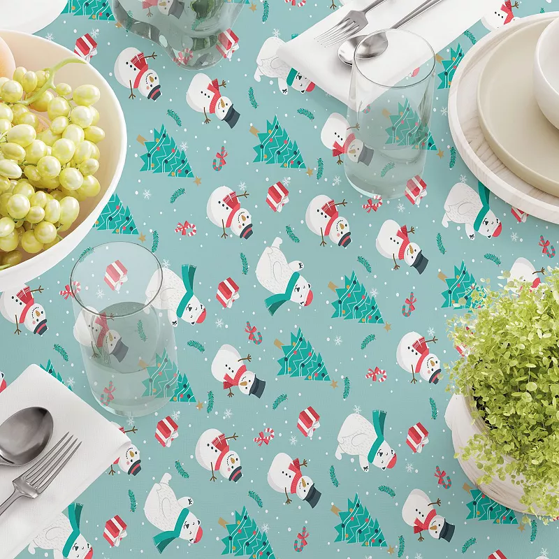 Rectangular Tablecloth， 100% Cotton， 60x84， Holiday Snowmen