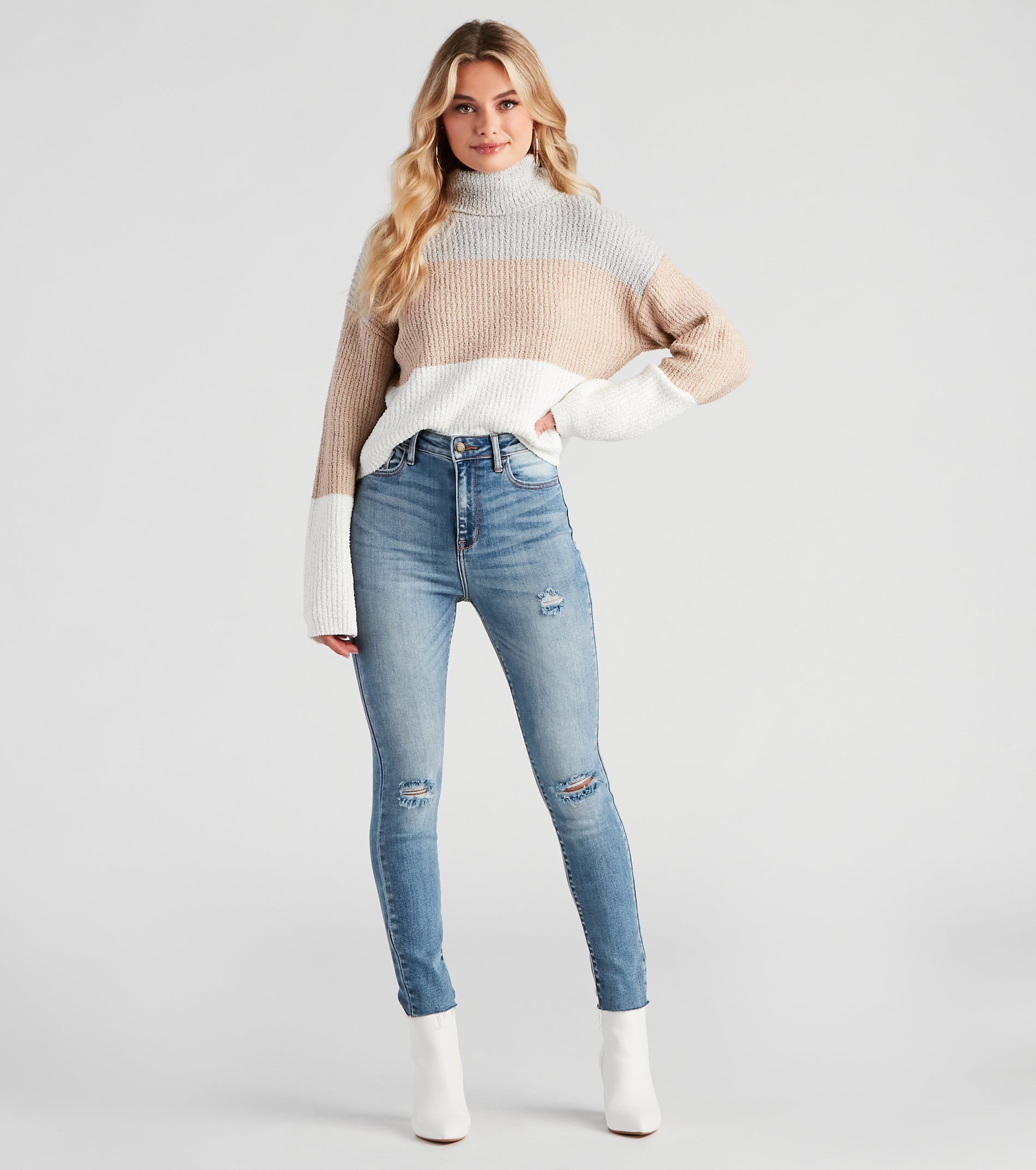 Cozy Color Block Waffle Knit Sweater