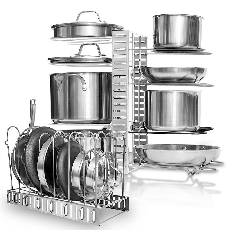 Adjustable Pot Rack Organizer for Cabinet or Countertop 3 DIY Methods， Holds 8+ Pots and Pan Lids