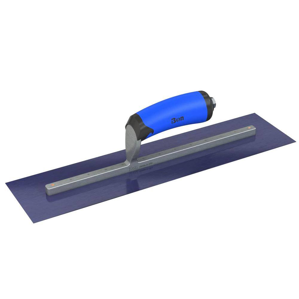 Bon Tool 18 in. x 4 in. Blue Steel Square End Finish Trowel with Comfort Wave Handle and Long Shank 67-182