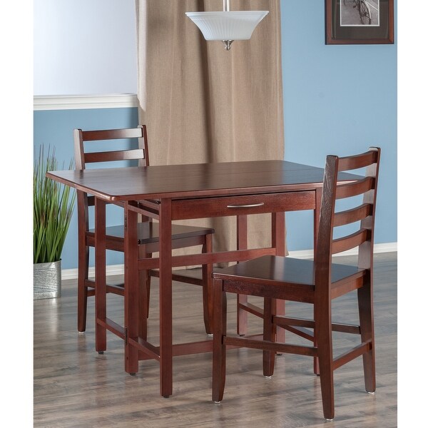 Wood Taylor 3-Pc Drop Leaf Dining Table with 2 Ladder Back Chairs， Walnut