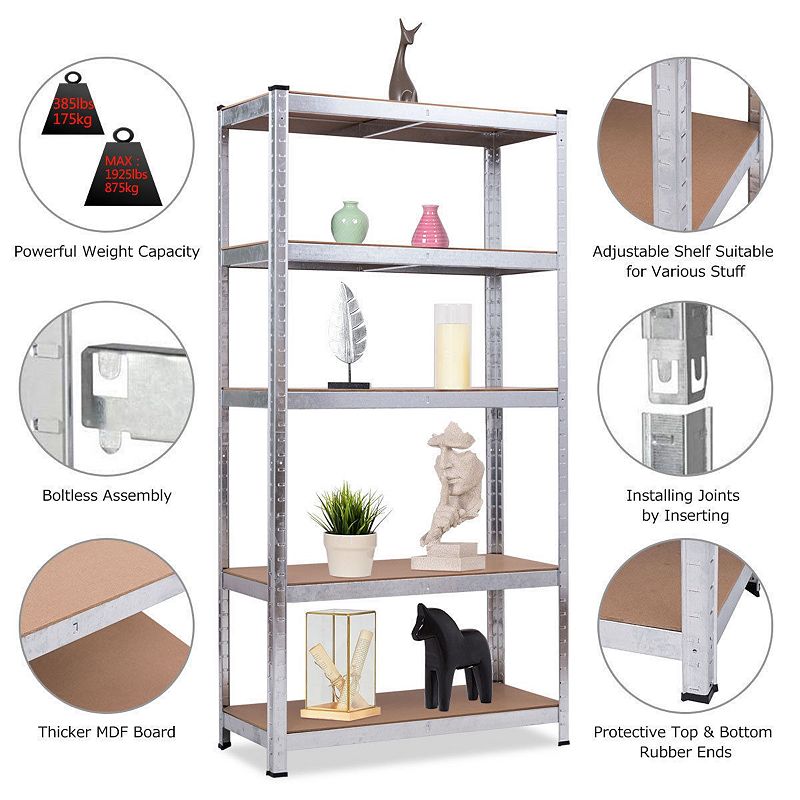 72 Inch Storage Rack with 5 Adjustable Shelves for Books Kitchenware