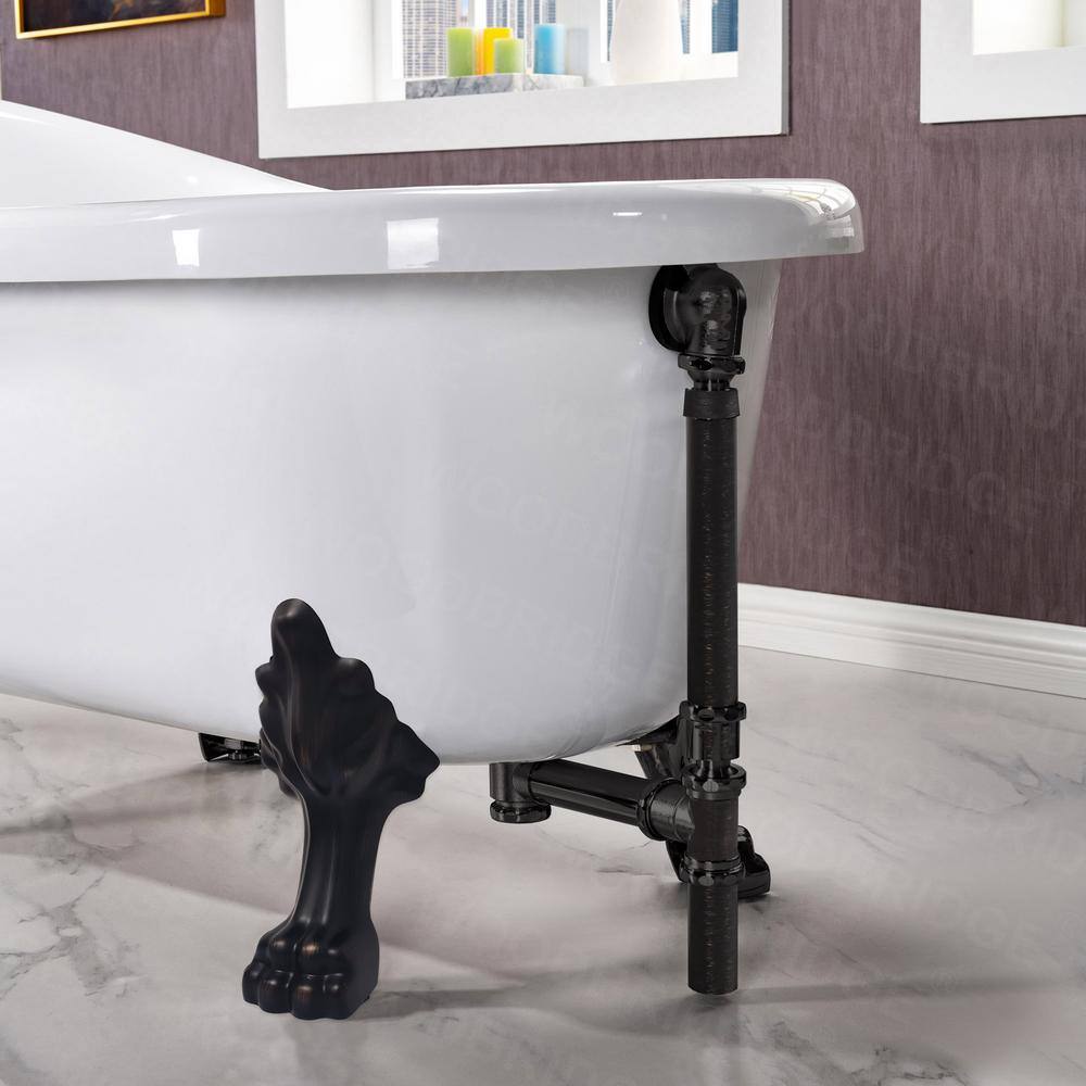 WOODBRIDGE Austin 54 in. Heavy Duty Acrylic Slipper Clawfoot Bath Tub in White Claw Feet Drain  Overflow in Oil Rubbed Bronze HBT7004