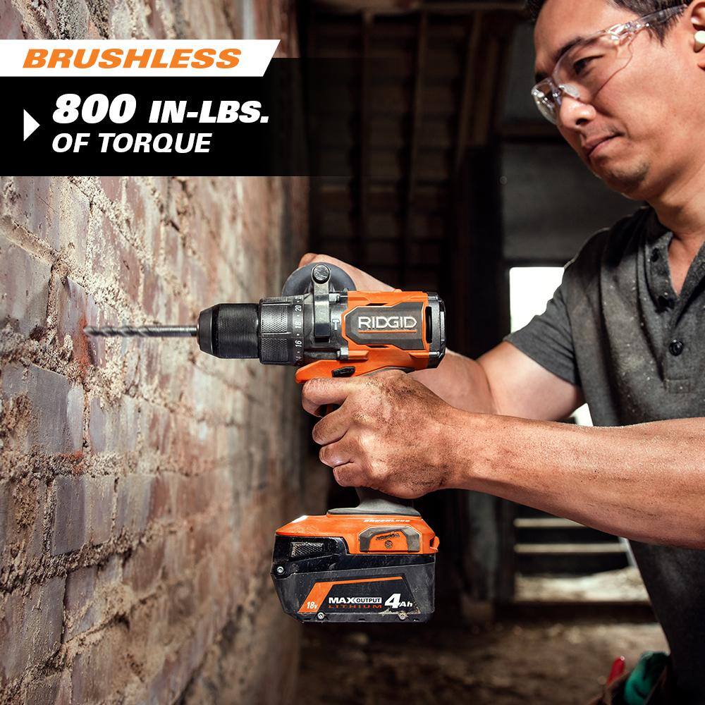 RIDGID 18V Brushless Cordless 2-Tool Combo Kit with Hammer Drill Impact Driver (2) Batteries Charger and Bag R9208