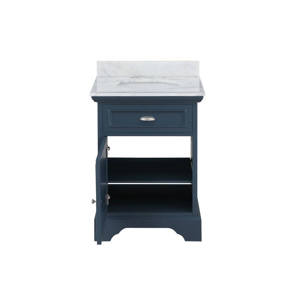 Home Decorators Collection Sadie 25 in. W x 21 34 in. D x 35 in. H Vanity in Smokey Blue with Natural White Marble Top and White Sink TJ-SDV2521BLU