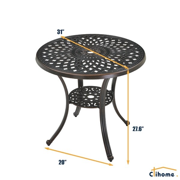 Clihome Patio Cast Aluminum Dining Table with Umbrella Hole